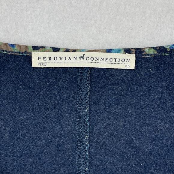 PERUVIAN CONNECTION Dress XS Paisley Midi Cap Sleeve Stretch Pima Cotton Blue - Picture 5 of 13